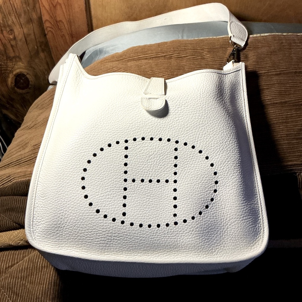 Hermes White Evelyne Perforated H Shoulder Bag
